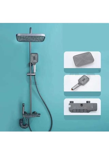 Fleko Gri Piyano Duş Seti Banyo Dekor Banyo Duş Seti Antrasit Duş Seti Diğer