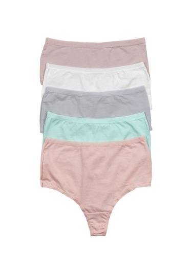 Nicoletta Kadın Külot Yüksek Bel Tanga Büyük Beden 5'Li Paket (548144616) Somon