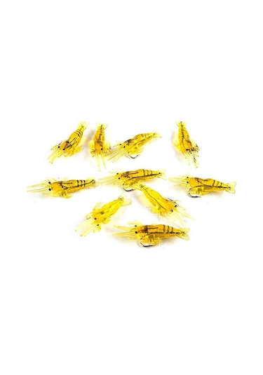 Valkyrie 12 Adet Fosforlu Kancalı Silikon Karides Olta Yem Sahte Yapay İğneli Balık Yemi Sarı