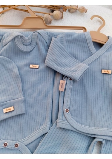 Bilge Trend Erkek Bebek Gri Natural 7 Parça Hastane Çıkışı , Zıbın Seti Gri