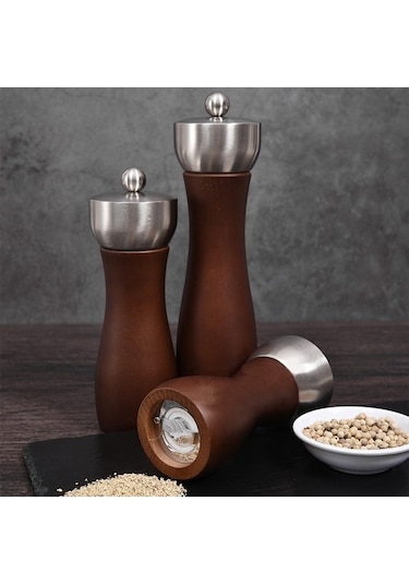 Createtech 8 İnç 304 Paslanmaz Çelik Manuel Karabiber Değirmeni Kayın Ağacı Ahşap