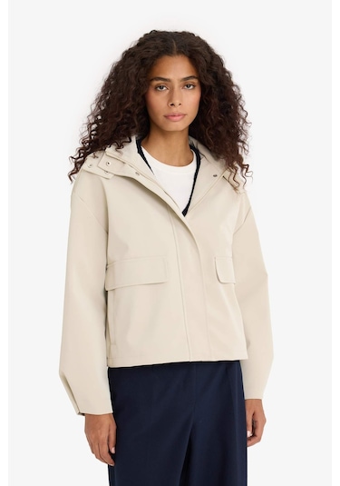 Defacto Regular Fit Kapüşonlu Polar Astarlı Suni Deri Yağmurluk E8573ax25aubg744 Bej