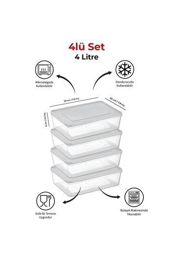 Mikrodalga Ve Derin Dondurucuya Uygun Freshkeep Saklama Kabı 4'lü Set - Beyaz / 4 4000 Ml Beyaz
