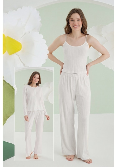 Nbb Kadın Ekru Loungewear Pintel 3lü Pijama Takımı