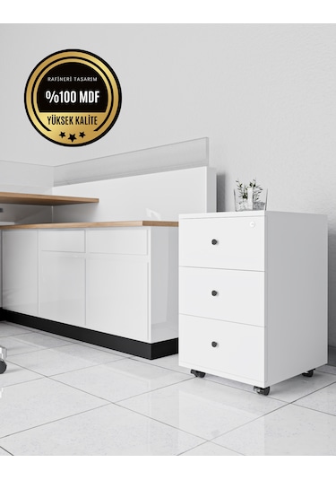 Keson Rafineri Çekmeceli Merkezi Kilit Ofis Dolabı Mdf Beyaz