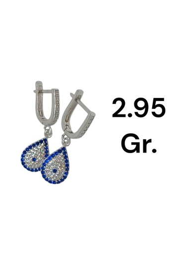 925 Ayar Gümüş Damla Şekilli Nazar Boncuğu Desenli Taşlı Küpe Zarif Ve Anlamlı Tasarım Gümüş