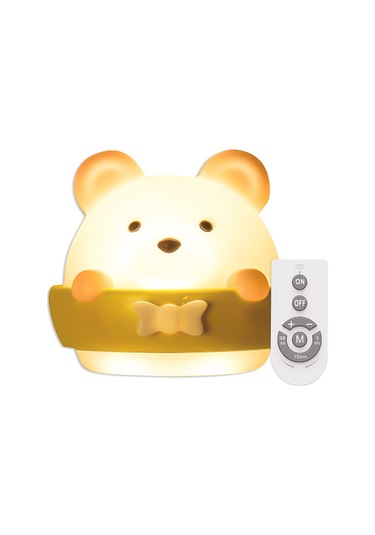 Yifomall Ayı Figürlü Led Gece Lambası - İki Renk Işık Soğuk/sıcak - 10 Seviye Parlaklık - Uzaktan Kumanda - Usb Şarjlı 1600mah Pil Sari