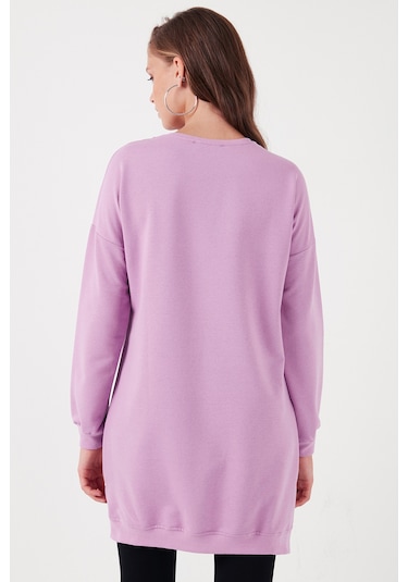 Lela Modest Pamuklu Bisiklet Yaka Oversize Fit Bayan Tunik 5864896 Lila