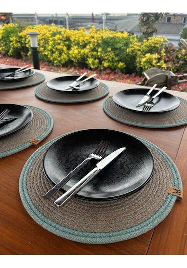 6 Lı Yuvarlak Supla Takımı Kolay Temizlenebilir, Modern Sofralar İçin Yeşil - Kahverengi