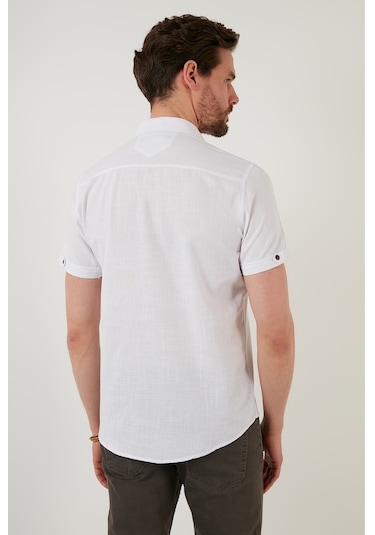 Buratti Düğmeli Yaka Pamuklu Slim Fit Cepli Erkek Gömlek Cf21S111153 Beyaz