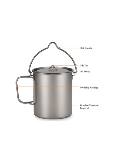 Novahub Titanyum Su Bardağı - Kamp, Hiking Ve Ev Kullanımı İçin Gümüş, 750ml Hafif Ve Dayanıklı Gümüş