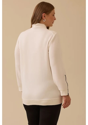 Kadın Büyük Beden Desenli Fermuarlı Kap - Ekru Ekru