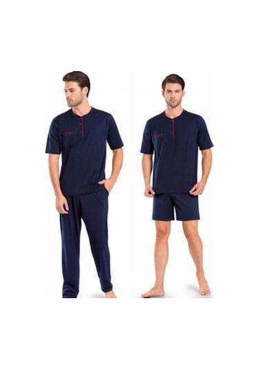 Pierre Cardin 5370 Lacivert 3 Lü Pijama Şort Damat Pijama Takım Lacivert
