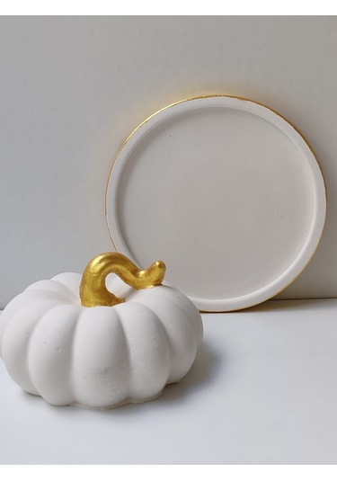 Dekoratif Balkabağı Yuvarlak Sunumluk İle İkili Set, El Yapımı, Ev Dekoru, Obje