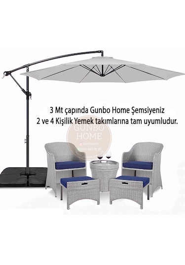 Gunbo Home 3 Mt 8 Kaburga Full Demir 21 Kg Gri Bahçe Şemsiyes