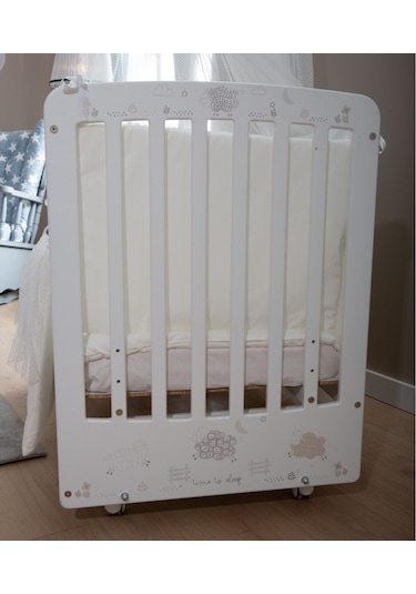 Meltem Kids Woody Anne Yanı Ahşap Sallanır Beşik 60 x 120 CM (Beyaz - Ekru) Beyaz