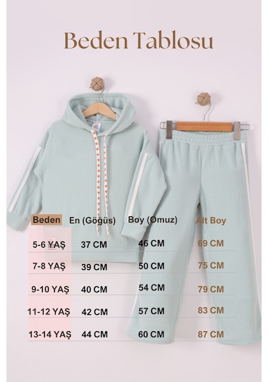 Monox Kız Çocuk Çiçek Baskılı İpli Şeritli Pantolon Fitilli Polar Takım Bej