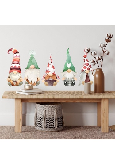 MSticker Yılbaşı Sevimli 6'lı Cüceler Çocuk Odası Cam Duvar Sticker Seti