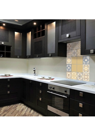 Tink Kendinden Yapışkanlı Retro Sarı Desenli Pvc Karo Kaplama 10x10 Cm 20'li Paket