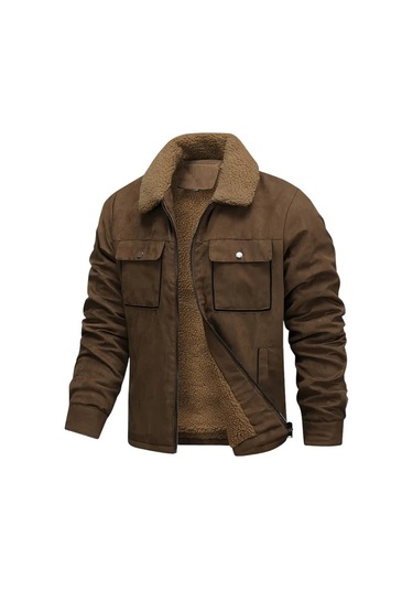 Süet Artı Kadife Kalınlaştırılmış Bol Sıcak Erkek Ceketi Siyah