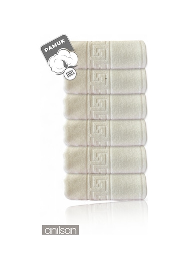 6'lı Greek Krem El Havlusu - 50x90 Cm, 225 Gr, %100 Pamuk, Spa Ve Otel Havlusu, Günlük Kullanıma Uygun Krem