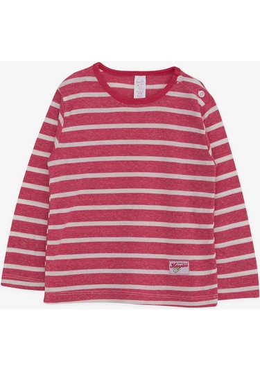 Breeze Kız Bebek Uzun Kollu Tişört Çizgili Yazı Baskılı 9 Ay-3 Yaş, Fuşya-fuşya Fuşya