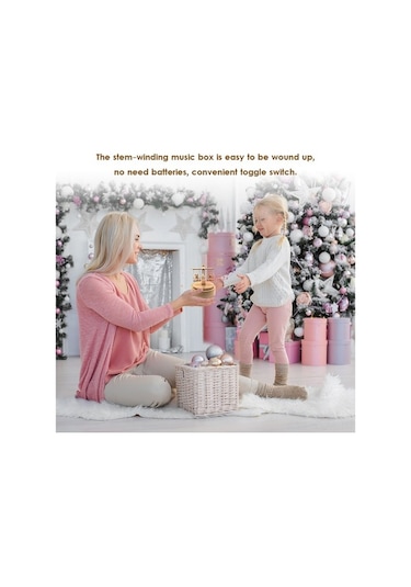 Novahub Ahşap Döner Salıncak Müzik Kutusu - Noel Şarkılı Mekanik Kurmalı Dekoratif Hediye Ahşap Rengi Ahşap Rengi
