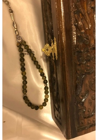 Tespih Akik Doğal Taş Tesbih Gümüş İmameli Ahşap Kutulu 6mm Akik Çok Renkli