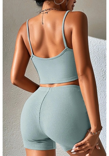 Kadın Açık Mavi Şortlu Kaşkorse Gecelik Takım Çok Renkli