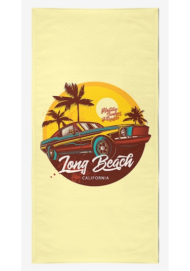 Vevien Tong Beach Car Dijital Baskılı Plaj Havlusu Sarı 75x150 Cm
