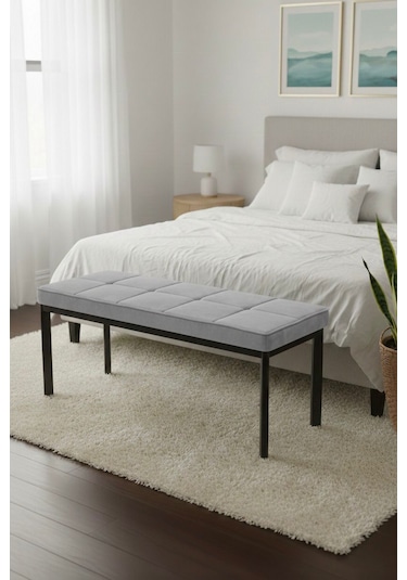 Vena 105x40 Bench - Babyface Kumaş Çımalı Döşeme Puf Bench Siyah Ayaklı Gri