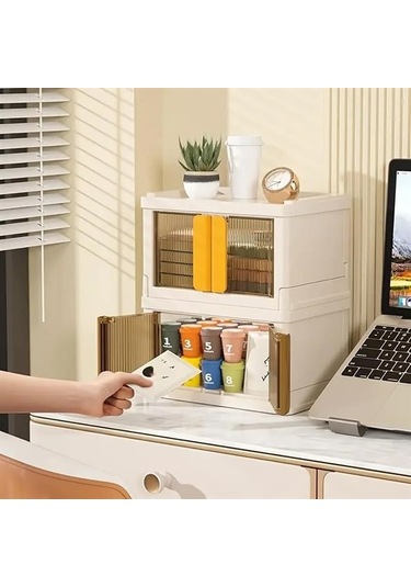 Sunup Sn-25883 72l Katlanabilir Plastik Saklama Kutusu Renkli Kapaklı Tekerlekli 40x64x37cm Beyaz