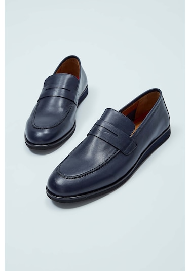 Tamer Tanca Erkek Hakiki Deri Lacivert Loafer Ayakkabı 537 3179 Erk Ayk Y23 Lacı Nappa Lacivert