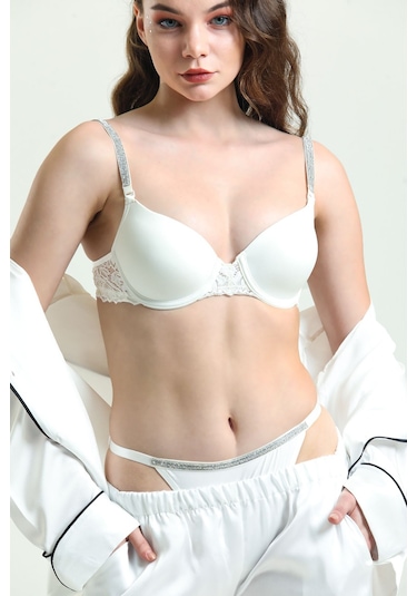 Magic Form 6389 Kadın Askısı Taşlı Dolgusuz Süngerli Dantelli Sütyen-ekru Ekru