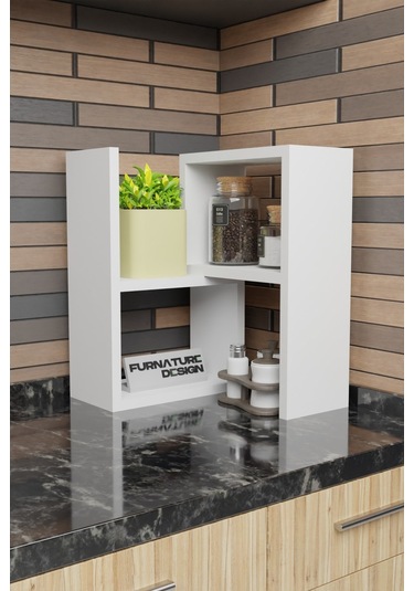 Tezgah Üstü Genişlik Ayarlı Modüler Puzzle Baharatlık Rafı Beyaz