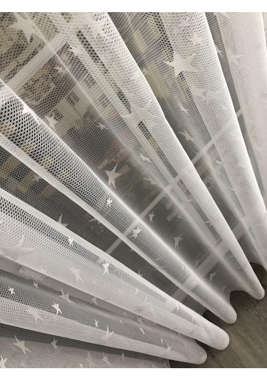 Tül Perde Çocuk Odası Irili Ufaklı Yıldız Desen Örme Kumaş Ekru