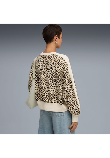 Puma T7 Leopard Kadın Krem Sweatshirt 632136-91 Krem