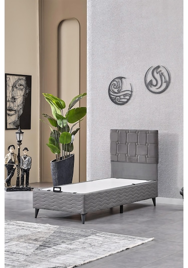 Evdemo Vizyon Tek Kişilik Baza Başlık Set Gri 90 190 90 x 190