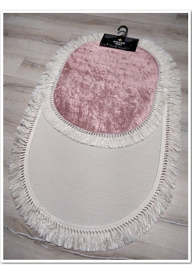 Banyo Eva1889Pudra 2'Li Klozet Takımı Oval Banyo Paspası Pudra