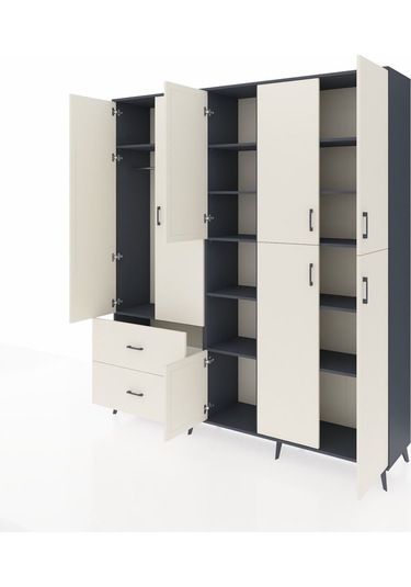 Hyperion Dolap 12 Raflı 2 Çekmeceli Tek Askılı 220x44x243 Antrasit-aytaşı/aytaşı Aytası/aytası