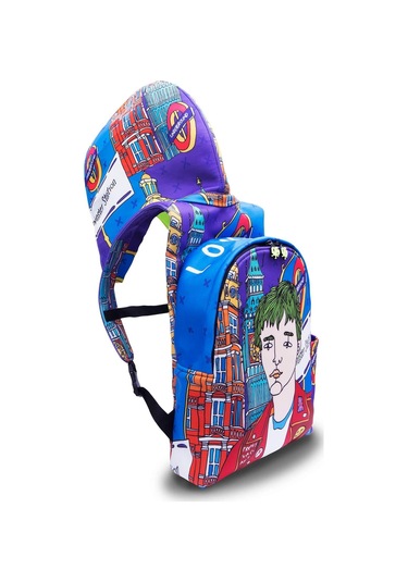 İkigai City Serisi Okula Dönüş London Desenli Çıkabilir Kapüşonlu Hafif Notebook Cepli Sırt Çantası - Renkli Çok Renkli