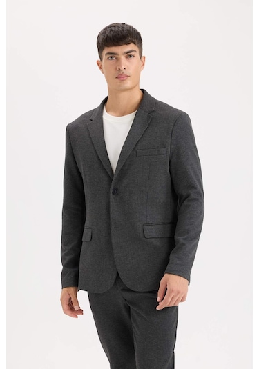 DeFacto Slim Fit Dar Kesim Ceket Yaka Düğmeli Blazer Ceket D6074AX24AUAR198 Antrasit DeFacto Slim Fit Dar Kesim Ceket Yaka Düğmeli Blazer Ceket D6074AX24AUAR198 Antrasit
