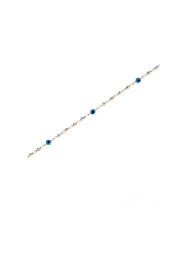 14 Ayar Altın Üç Renk Toplu Nazar Boncuk Tasarım Ataç Zincirli Sarı Altın