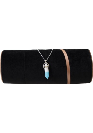 Çivi Model Mavi Beyaz Akik Taşı Zincirli Kolye Beyaz - Mavi