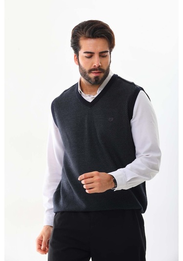 Pelikan Erkek V Yaka Desenli Süveter 7612 Füme