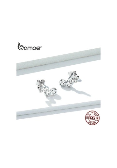 Bamoer 925 Ayar Gümüş Kore Tüy Gül Çiçek Yıldız Düzlem Manşet Saplama Küpe Kadınlar İçin J