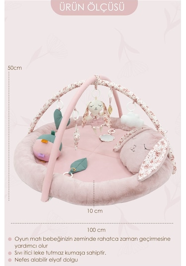 Mordesign Bebek Oyun Alanı, Tavşanlı Bebek Aktivite Matı, Güvenli Ve Yumuşak Oyun Matı, Baby Gym Serisi, Pudra