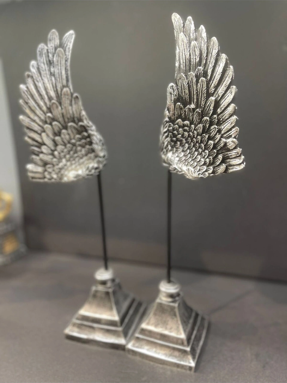 Dekoratif Polyester Ikili Melek Kanatları Biblo Gümüş Eskitme