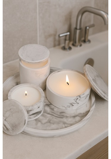 Dekoratif Set Mum Mermer Set