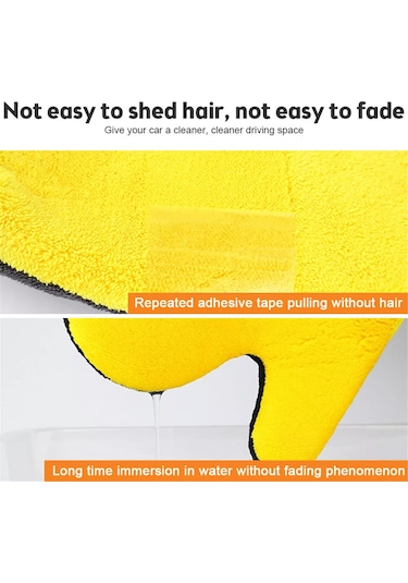 Yifomall Çift Taraflı Süper Emici Araç Temizleme Eldiveni - 23x20cm Sarı Coral Fleece